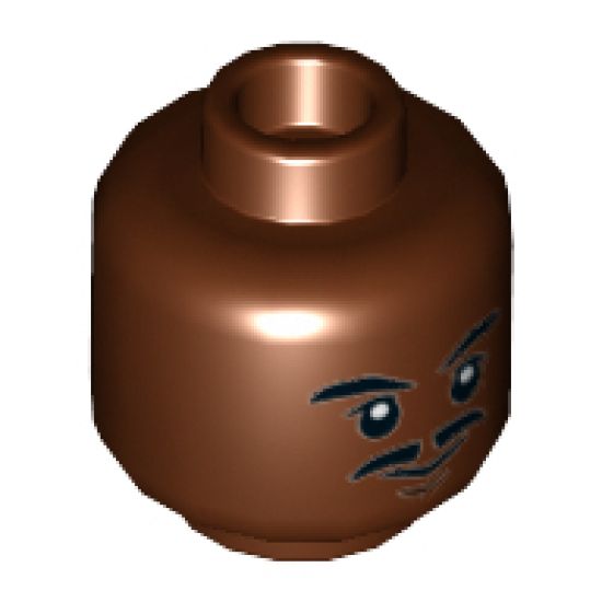 Minifigure, Head Dual Sided Moustache Split, Black Eyebrows, Lopsided Grin / Closed Mouth Pattern (SW Lando) - Hollow Stud