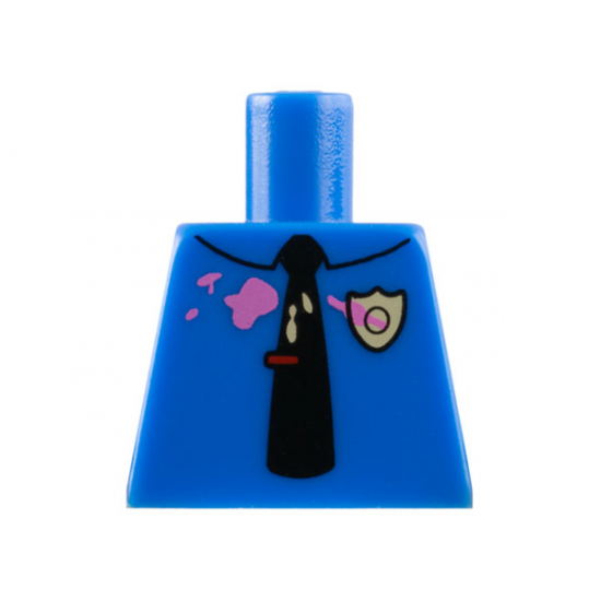 Torso Simpsons Police Shirt with Silver Badge, Black Tie, and Pink Frosting Splotches Pattern