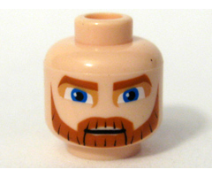 Minifigure, Head Beard Dark Orange, Eyebrows and Moustache and Large Blue Eyes Pattern (SW Clone Wars Obi-Wan Kenobi) - Blocked Open Stud