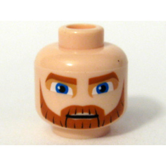 Minifigure, Head Beard Dark Orange, Eyebrows and Moustache and Large Blue Eyes Pattern (SW Clone Wars Obi-Wan Kenobi) - Blocked Open Stud