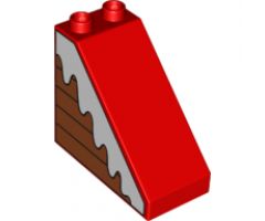 Duplo, Brick 4 x 2 x 3 Slope with Snow on Boards Pattern Model Left Side