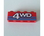 Brick 1 x 4 with 4WD Text and Blue Stripes Pattern