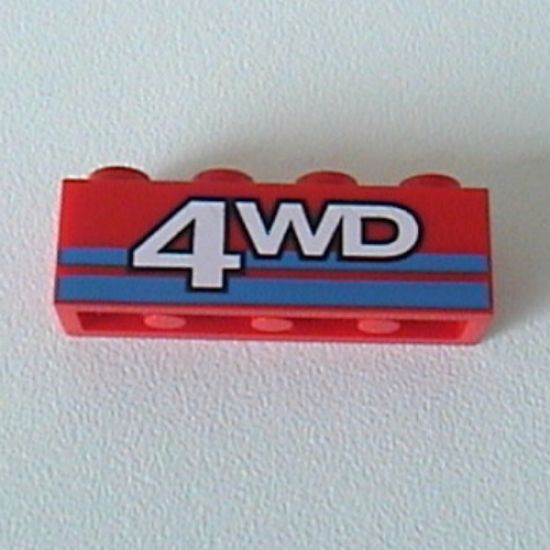 Brick 1 x 4 with 4WD Text and Blue Stripes Pattern