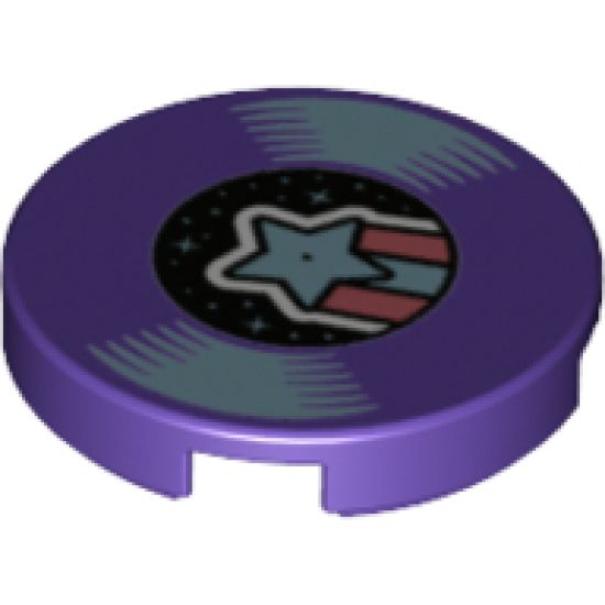 Tile, Round 2 x 2 with Bottom Stud Holder with LP Record, Metallic Blue Shooting Star on Label Pattern