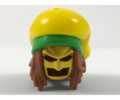 Minifigure, Hair Combo, Long Dreadlocks, Gold Batman Cowl, Large Floppy Hat with Bright Green Rim and Red Splotch Pattern