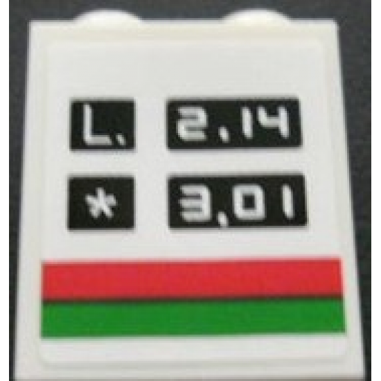 Brick 1 x 2 x 2 with Inside Stud Holder with 'L. 2.14' and '* 3.01' Pattern (Sticker) - Set 3180