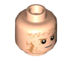 Minifigure, Head Male Scars Front and Back, White Pupils, Black Thin Mouth Pattern - Hollow Stud