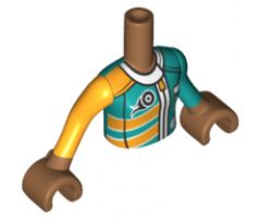 Mini Doll, Torso Friends Girl Bright Light Orange and Dark Turquoise Racing Jacket Pattern, Medium Nougat Arms with Hands with Bright Light Orange Right Sleeve, Dark Turquoise Left Sleeve