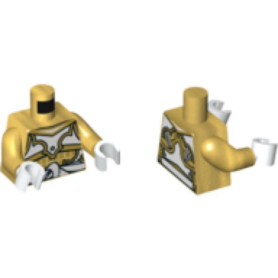 Torso Ninjago Armor White and Gold with White Sash Pattern / Pearl Gold Arms / White Hands
