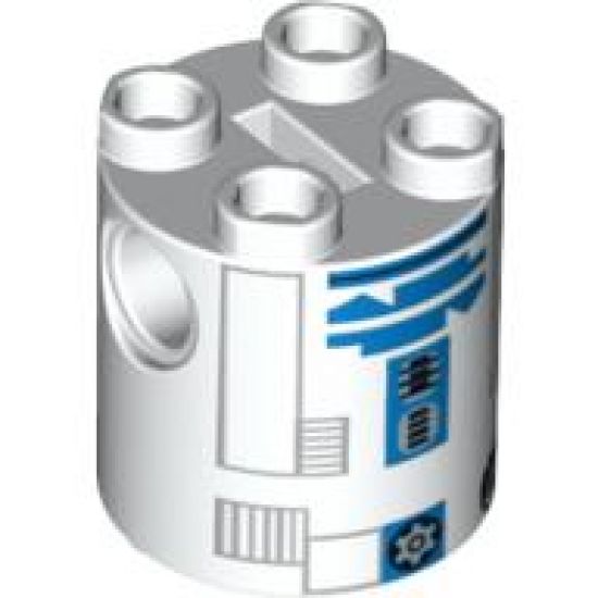 Brick, Round 2 x 2 x 2 Robot Body with Blue Lines and Blue Pattern (R2-D2 Clone Wars)