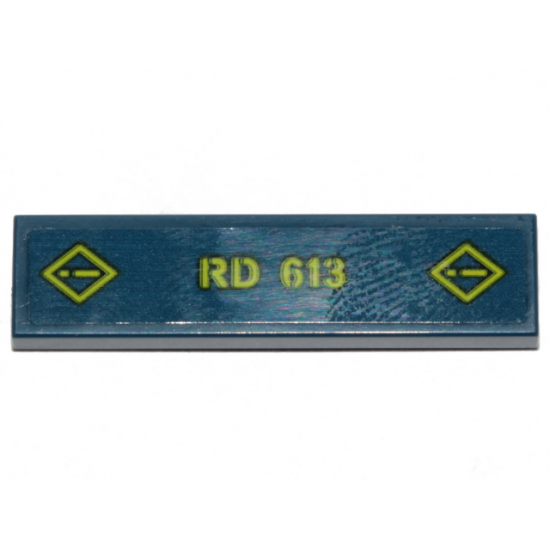 Tile 1 x 4 with Lime Danger Sign and 'RD 613' Pattern (Sticker) - Set 70839