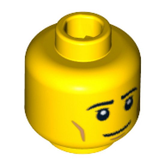 Minifigure, Head Male Black Eyebrows, Eyelashes, Cheek Dimples, Smile Pattern - Blocked Open Stud