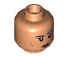 Minifigure, Head Dual Sided Female Dark Red Lips, Black Eyebrows, Cheek Lines, Dark Bluish Gray Tattoo, Smile / Angry Pattern - Hollow Stud