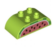 Duplo, Brick 2 x 4 Curved Top with Watermelon Pattern
