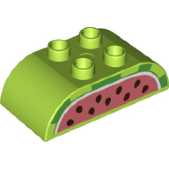 Duplo, Brick 2 x 4 Curved Top with Watermelon Pattern