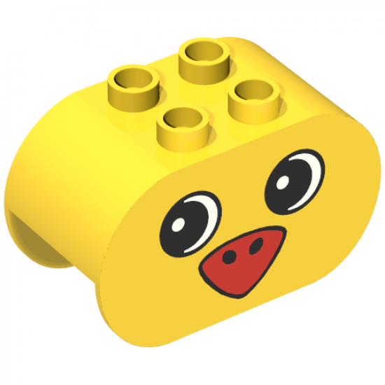 Duplo, Brick 2 x 4 x 2 Rounded Ends with Bird Face Pattern