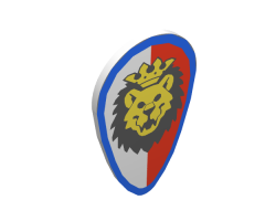 Minifigure, Shield Ovoid with Lion Head, Red and White Background, Blue Border Pattern