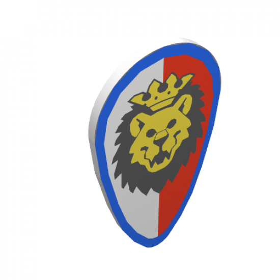 Minifigure, Shield Ovoid with Lion Head, Red and White Background, Blue Border Pattern
