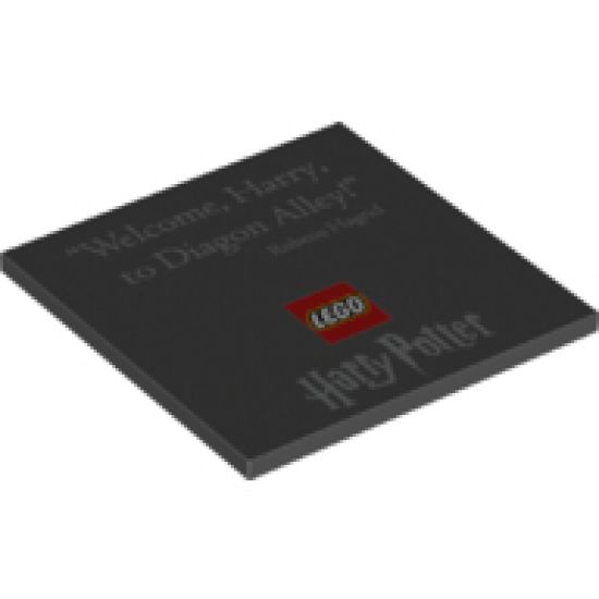 Tile 6 x 6 with Bottom Tubes with 'Welcome, Harry, to Diagon Alley!' and Harry Potter Logo Pattern