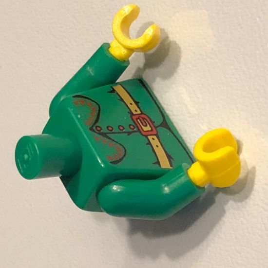 Torso Rounded Collar, 4 Red Buttons and Gold Belt with Red Buckle Pattern (BAM) / Green Arms / Yellow Hands