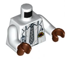 Torso Lab Coat with Striped Shirt, Tie, ID Badge, and Jurassic Park Logo Pattern / White Arms / Reddish Brown Hands