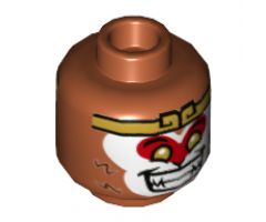 Minifigure, Head Dual Sided Gold Headband and Eyes, White Face with Red Around Eyes, Wide Smile / Neutral with One Sharp Tooth Pattern - Hollow Stud