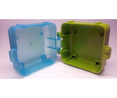Container Box 3 x 8 x 6 2/3 Half Back with Satin Trans-Light Blue Container, Box 3 x 8 x 6 2/3 Half Front (64454 / 64462)