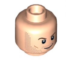 Minifigure, Head Dual Sided Beard Stubble, Brown Eyebrows, Smile / Angry Bared Teeth Pattern - Hollow Stud