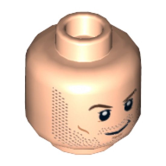 Minifigure, Head Dual Sided Beard Stubble, Brown Eyebrows, Smile / Angry Bared Teeth Pattern - Hollow Stud