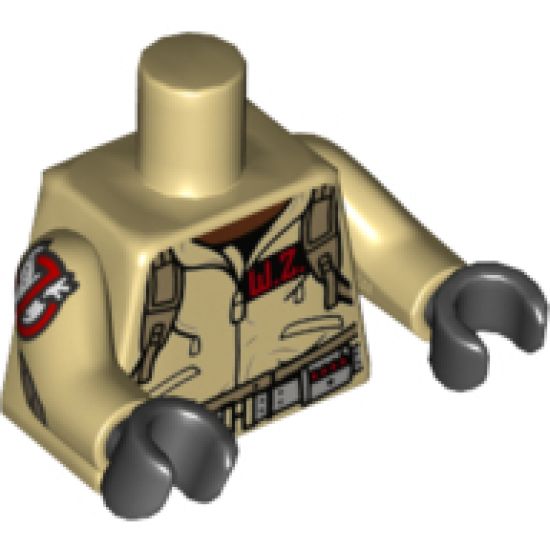 Torso Ghostbusters Jumpsuit with 'W.Z.' ID Badge and Straps on Reverse Pattern / Tan Arms with Ghostbusters Pattern / Black Hands