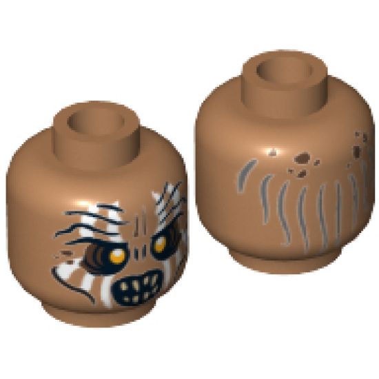 Minifigure, Head LotR Gundabad Orc White Painted Vertical Lines Pattern - Hollow Stud