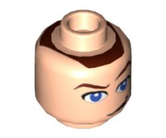 Minifigure, Head Male Eyes Blue with Raised Eyebrow and Smirk Pattern (Sokka) - Blocked Open Stud