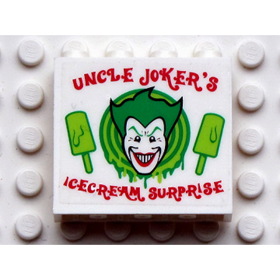 Panel 1 x 4 x 3 - Hollow Studs with 'UNCLE JOKER'S ICECREAM SURPRISE' Pattern (Sticker) - Set 7888