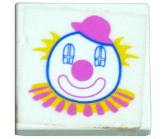 Tile 2 x 2 with Clown Face Pattern (Sticker) - Set 5860