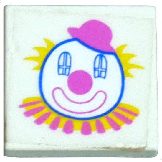Tile 2 x 2 with Clown Face Pattern (Sticker) - Set 5860