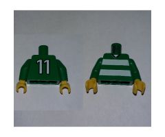 Torso Soccer Horizontal White Stripes and No. 11 Back Pattern / Green Arms / Yellow Hands