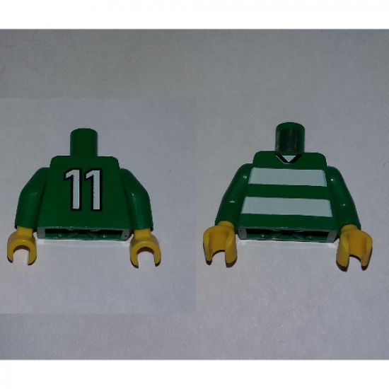 Torso Soccer Horizontal White Stripes and No. 11 Back Pattern / Green Arms / Yellow Hands