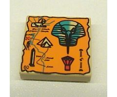 Tile 2 x 2 with Map Orange and Hieroglyphs, 60 Pattern
