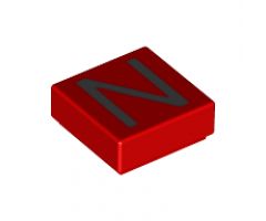Tile 1 x 1 with Silver Capital Letter N Pattern