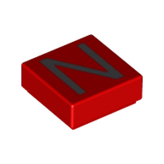 Tile 1 x 1 with Silver Capital Letter N Pattern