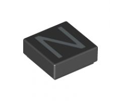 Tile 1 x 1 with Silver Capital Letter N Pattern