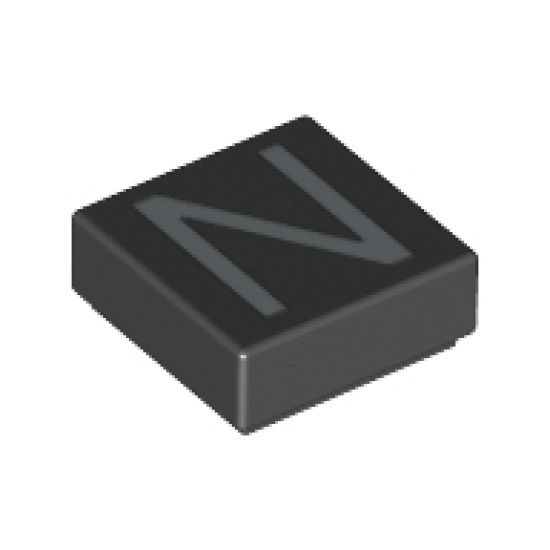Tile 1 x 1 with Silver Capital Letter N Pattern