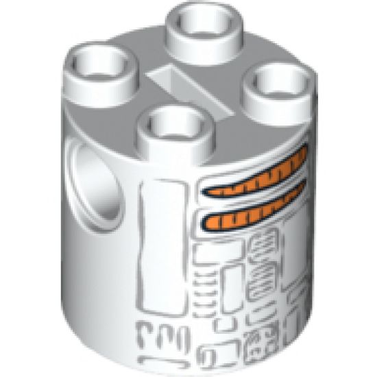 Brick, Round 2 x 2 x 2 Robot Body with Gray Lines and Carrots Pattern (Snowman R2-D2)