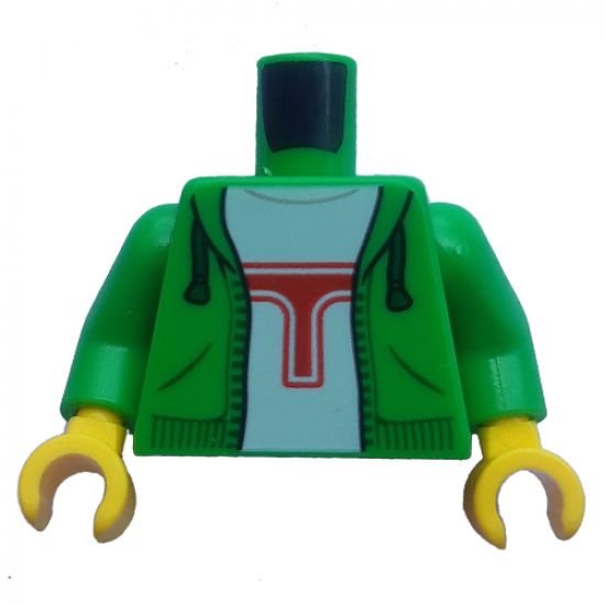 Torso Hoodie, White Shirt with Red 'T' Pattern / Bright Green Arms / Yellow Hands