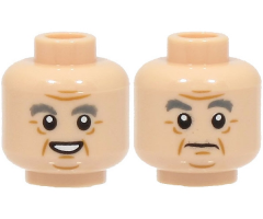 Minifigure, Head Dual Sided Dark Bluish Gray Eyebrows, Dark Orange Age Lines, Neutral / Smile Pattern - Hollow Stud