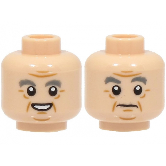Minifigure, Head Dual Sided Dark Bluish Gray Eyebrows, Dark Orange Age Lines, Neutral / Smile Pattern - Hollow Stud