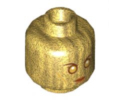 Minifigure, Head Dual Sided Alien with Gold Eyes and Cheek Contours, Neutral / Angry Pattern - Hollow Stud
