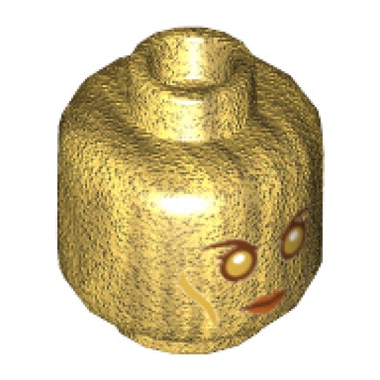 Minifigure, Head Dual Sided Alien with Gold Eyes and Cheek Contours, Neutral / Angry Pattern - Hollow Stud