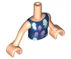 Mini Doll, Torso Friends Girl Dark Blue Top with Jellyfish Pattern, Light Nougat Arms with Hands