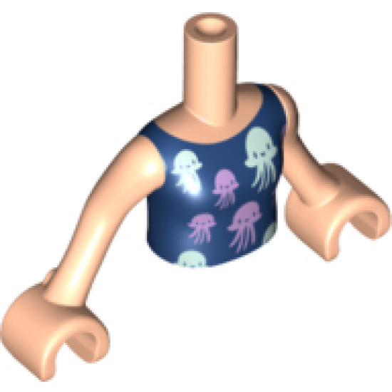 Mini Doll, Torso Friends Girl Dark Blue Top with Jellyfish Pattern, Light Nougat Arms with Hands